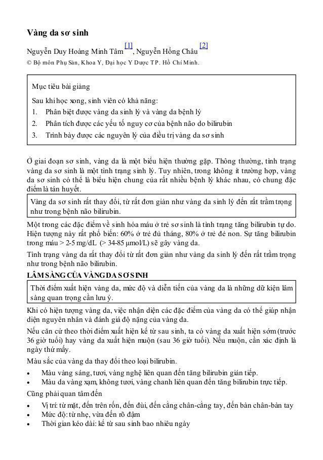 Bài giảng Vàng da sơ sinh – Đại học Y Dược TP. Hồ Chí Minh