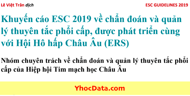 Cập Nhật Chẩn Đoán Và Điều Trị Thuyên Tắc Phổi Theo ESC & ERS 2019